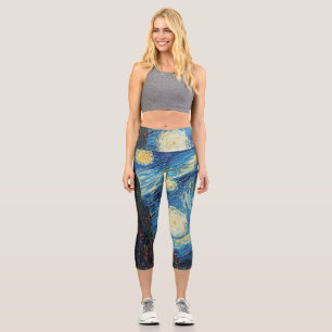 Leggings Capri Van Gogh Nuit étoilée Vintage Bleu Chef-d'œuvre