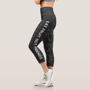 Leggings Capri Vegan Eat fruit pas amis caricature noir animaux