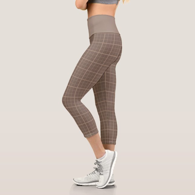 Leggings Capri Vérification de la fenêtre de ton de terre marron (Gauche)