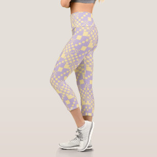 Leggings Capri Vérifié, Chèques - Pastel Jaune et Violet