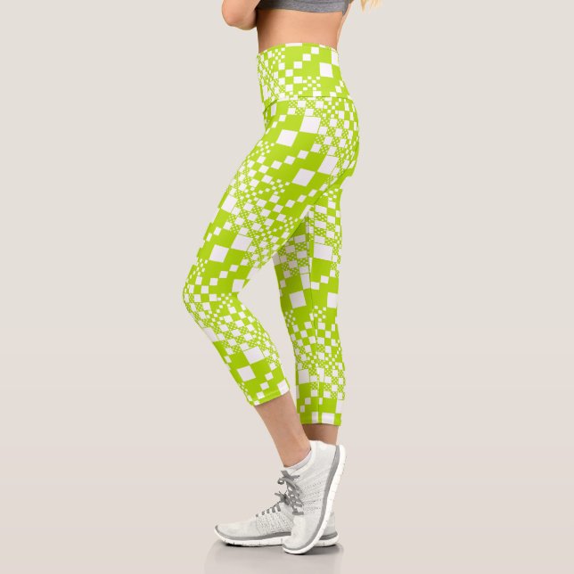 Leggings Capri Vérifié, Chèques - Vert et blanc de chaux (Gauche)