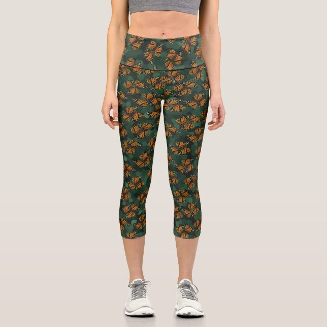Leggings Capri Verre teinté orange vert ailes de monarque camoufl (Recto)