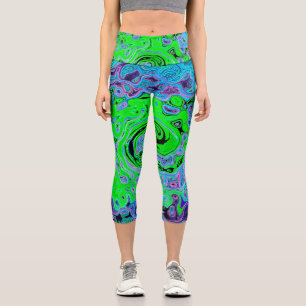 Leggings Capri Vert Citron Groovy Abstrait Rétro Tourbillon Liqui