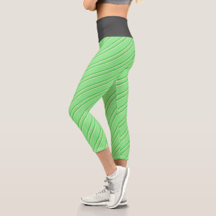 Leggings Capri Vert clair, vert citron et Motif de couleur beige