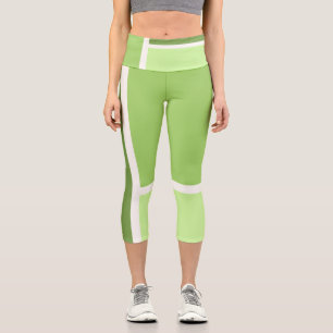 Leggings Capri Vert de printemps, Blanc et votre Texte, Tricolore