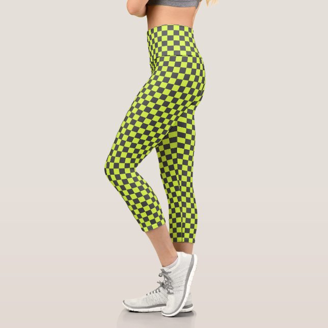 Leggings Capri Vert et gris À damiers Motif (Gauche)