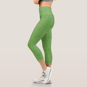 Leggings Capri Vert moderne avec Golden Koi Poisson Capri Legging