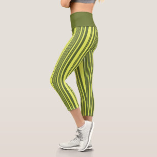 Leggings Capri Vert olive et rayures jaune citron