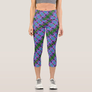 Leggings Capri Vert turquoise violet Design abstrait
