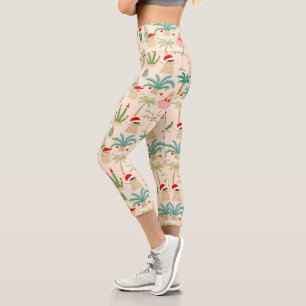 Leggings Capri Vibes de vacances tropicales Motif de Noël