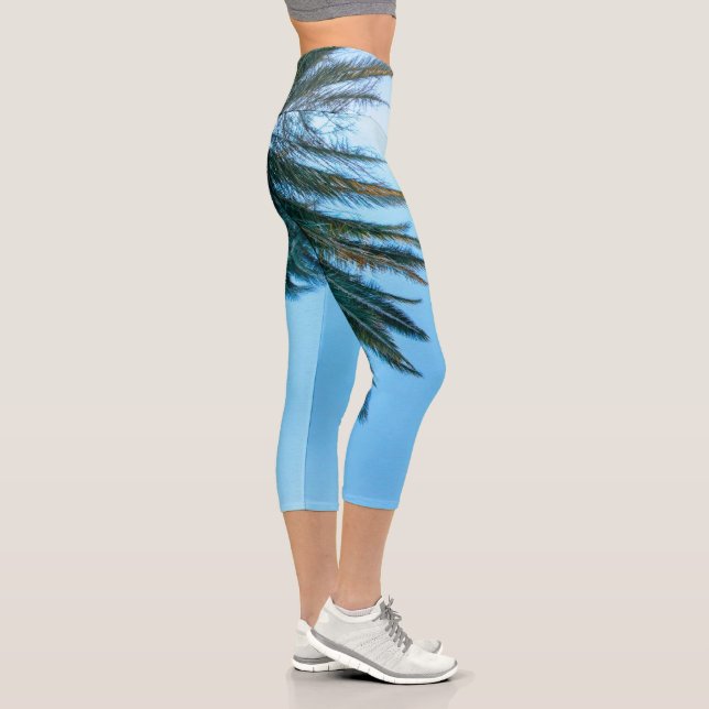 Leggings Capri Vibes d'été Palm Tree Feuilles Pale Green (Droite)