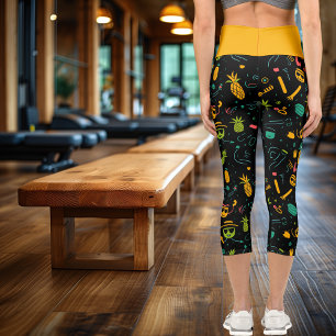 Leggings Capri Vibes d'été tropicales Motif - Amusant et coloré