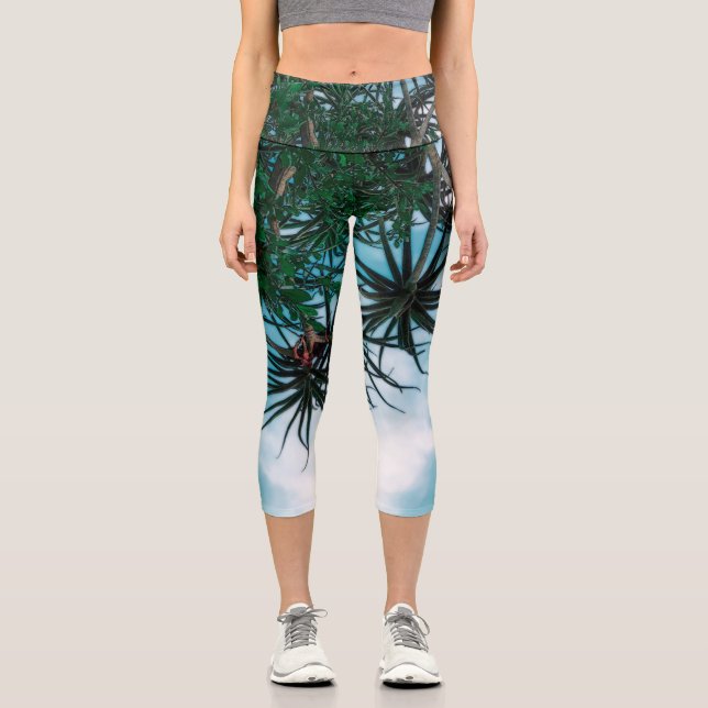 Leggings Capri Vibes été Palm Tree Cactus vert pâle (Recto)