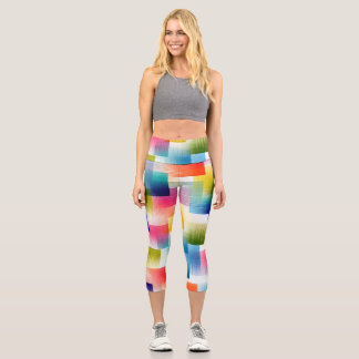 Leggings Capri Vibrant Geometric Color Blocks with Soft Gradient 