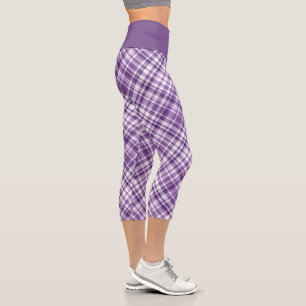 Leggings Capri Vibrant violet Plaid Alzheimer Motif de sensibilis
