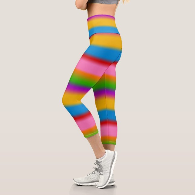 Leggings Capri Vibrantes rayures dégradées arc-en-ciel multicolor (Gauche)