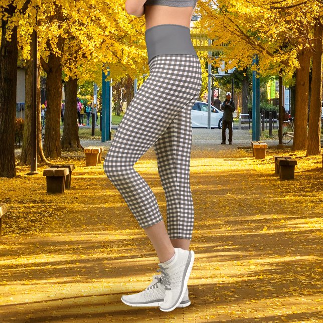 Leggings Capri Vichy Gris Foncé (Gingham Dark Grey Capri Leggings)