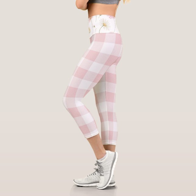 Leggings Capri Vichy rose blanc (Gauche)