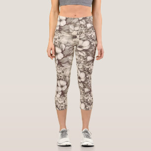 Leggings Capri Vintage Floral Sepia Motif (10)