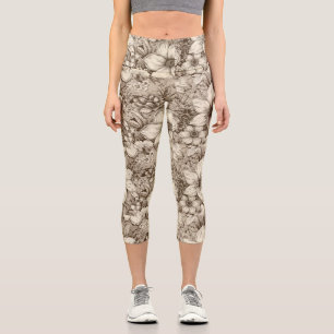 Leggings Capri Vintage Floral Sepia Motif (3)
