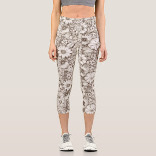 Leggings Capri Vintage Floral Sepia Motif (5)