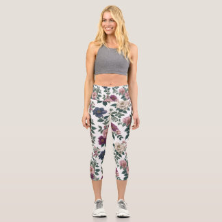 Leggings Capri Vintage Garden Blooms All-Over Print
