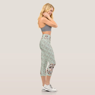 Leggings Capri Vintage habillé Cottagecore Raccoon Pastel
