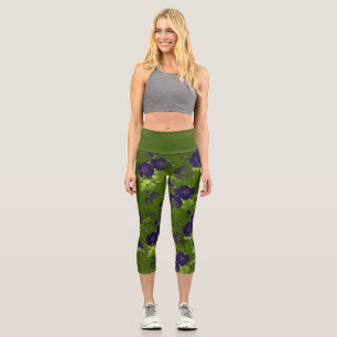 Leggings Capri Vintage Vert Foliage Purple Fleur Yoga Exercice