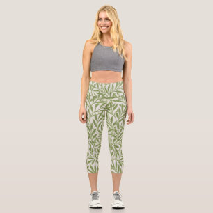 Leggings Capri Vintage vert saule Feuille Botanique