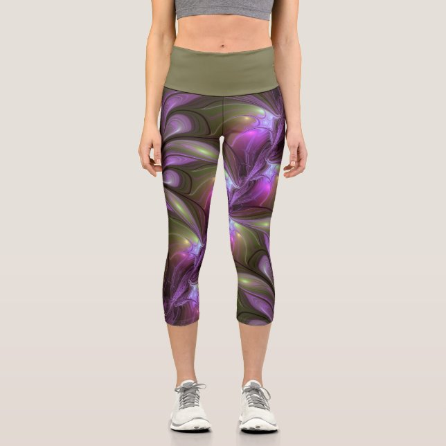 Leggings Capri Violet Abstrait violet violet kaki fractal (Recto)