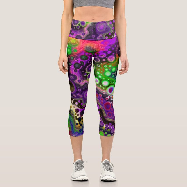 Leggings Capri Violet, citron vert et marbre noir (Recto)