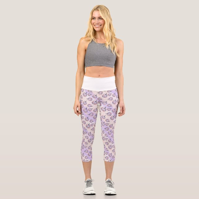 Leggings Capri Violet citrouille mignon chute florale rose violet (Recto)