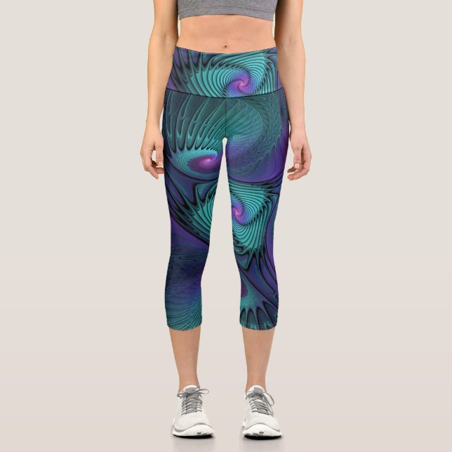 Leggings Capri Violet rencontre Turquoise moderne art fractal abs (Recto)