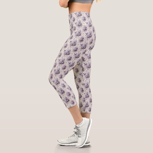 Leggings Capri Violet Toile Français Fleurie Birds (Gauche)