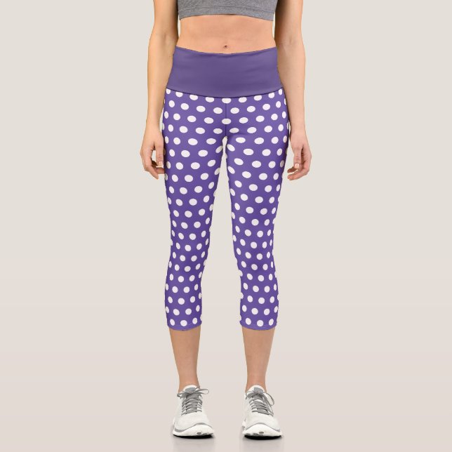 Leggings Capri Violet violet blanc pois motif (Recto)