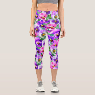Leggings Capri Violets colorés Pansy Flower