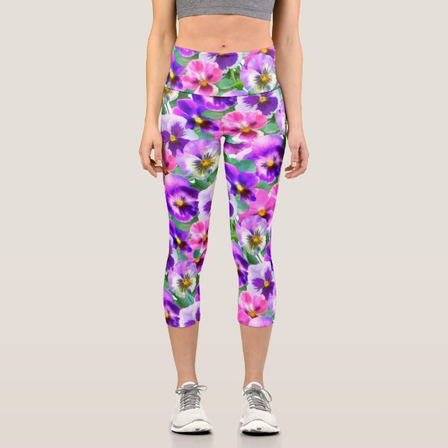 Leggings Capri Violets colorés Pansy Flower (Recto)