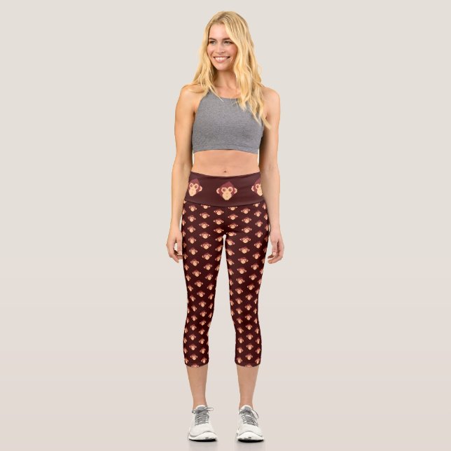 Leggings Capri Visage de singe pixelisé mignon (Recto)