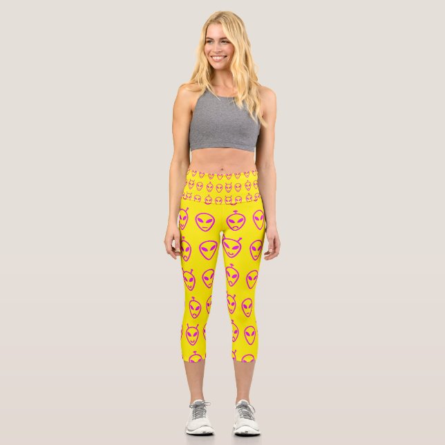 Leggings Capri Visages Aliens roses (Recto)
