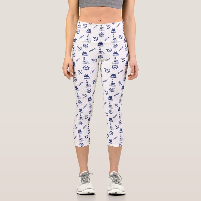 Leggings Capri Voile Motif illustratif Marine Bleu+Blanc (Recto)