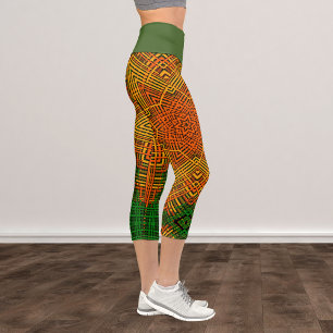 Leggings Capri Weave Mandala Yellow Orange and Green