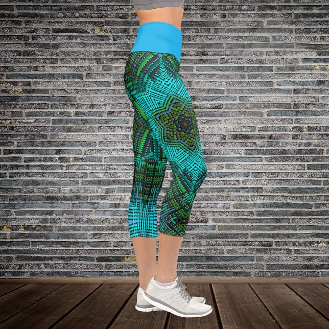 Leggings Capri Weaver Mandala bleu et vert (Créateur téléchargé)