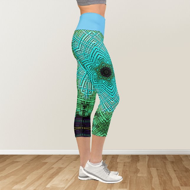 Leggings Capri Weaver Mandala bleu et vert (Créateur téléchargé)