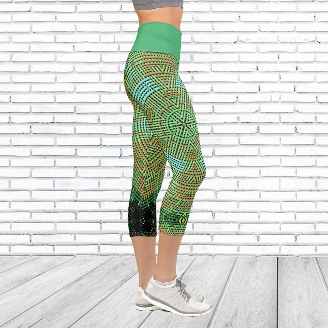 Leggings Capri Weaver Mandala Green et Orange (Créateur téléchargé)