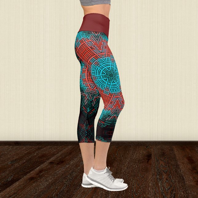 Leggings Capri Weaver Mandala rouge et bleu (Créateur téléchargé)