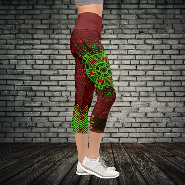 Leggings Capri Weaver Mandala rouge et vert (Créateur téléchargé)