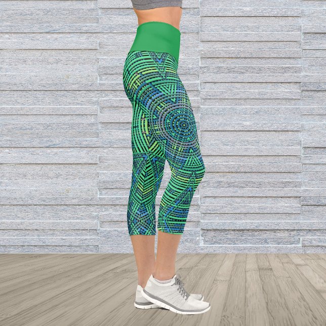 Leggings Capri Weaver Mandala Vert et Bleu (Créateur téléchargé)