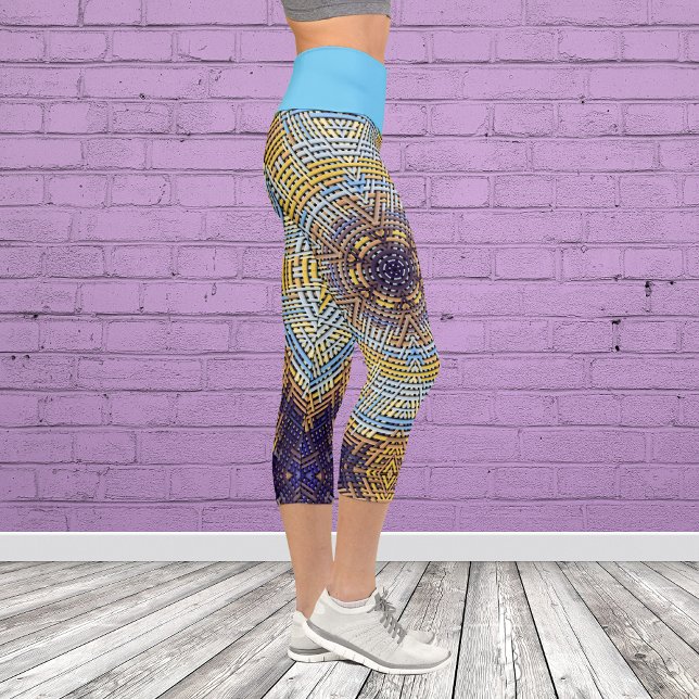 Leggings Capri Weer Mandala bleu et jaune (Créateur téléchargé)