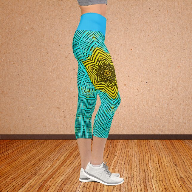 Leggings Capri Weer Mandala bleu et jaune (Créateur téléchargé)