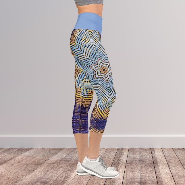 Leggings Capri Weer Mandala bleu et jaune (Créateur téléchargé)
